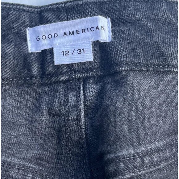 Good American Good Boy Straight Leg Jeans Black Distressed Knee Size 2 - Picture 13 of 16
